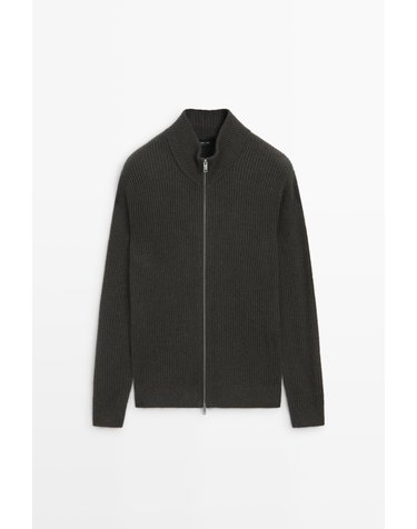 마시모두띠 울 집업 골지 니트 가디건 1504/226 GREYISH GREEN