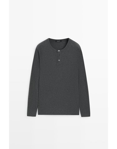 마시모두띠 코튼 블렌드 헨리넥 긴팔 티셔츠 0785/175 ANTHRACITE GREY