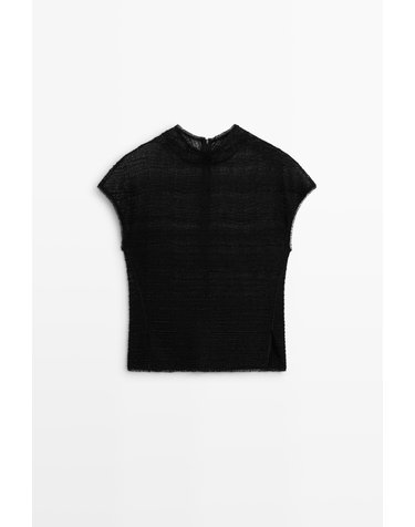 마시모두띠 비즈 하이넥 시스루 캡소매 탑 5188/988 BLACK