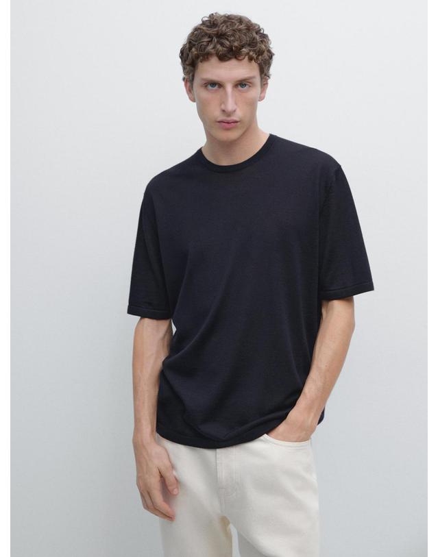 마시모두띠 마시모두띠 울 혼방 라운드넥 반팔 티셔츠 1147/210 NAVY BLUE 블랙 착용컷