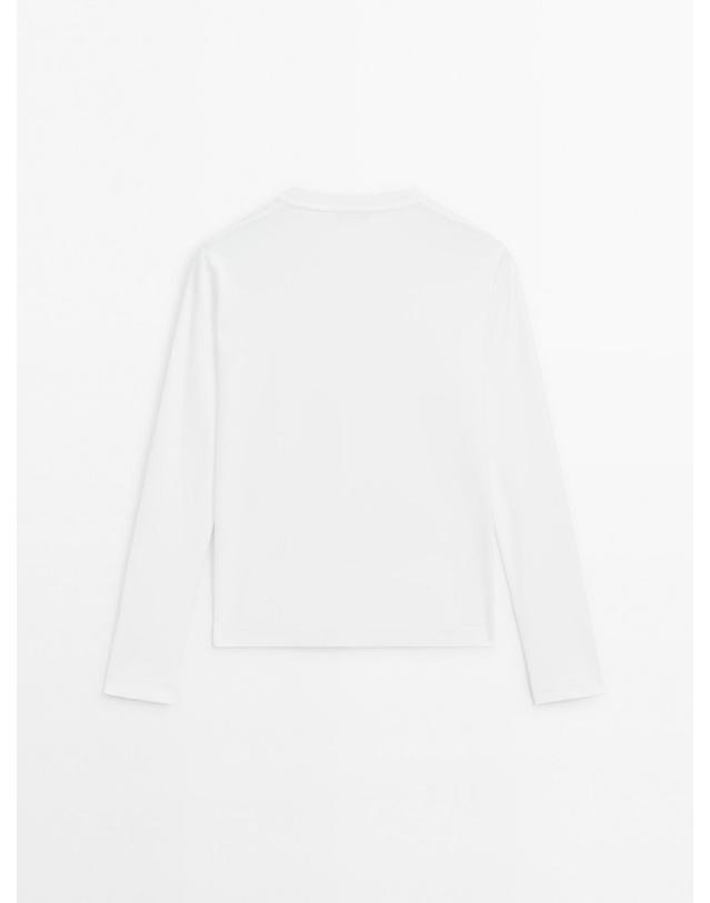 마시모두띠 마시모두띠 베이직 100% 코튼 인터록 긴팔 티셔츠 6820/906 OFF WHITE 화이트 착용컷