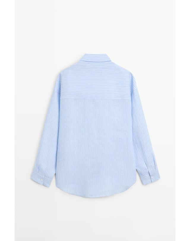 마시모두띠 마시모두띠 100% 린넨 스트라이프 긴팔 셔츠 5154/730 SKY BLUE 블루 착용컷