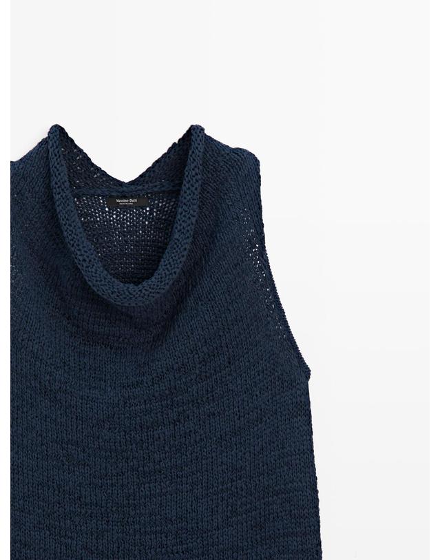 마시모두띠 마시모두띠 드레이프 오픈워크 니트 탑 5712/810 DARK BLUE 블루 착용컷