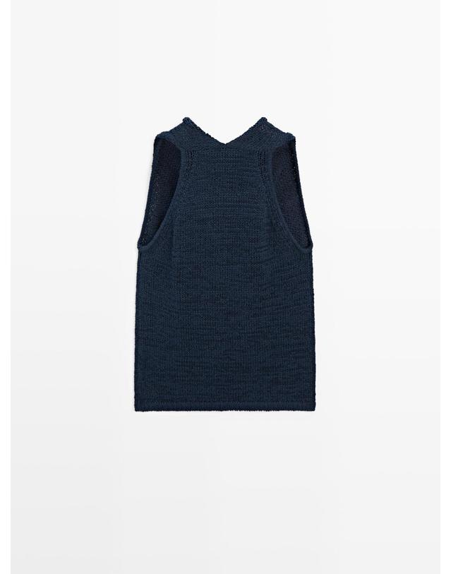 마시모두띠 마시모두띠 드레이프 오픈워크 니트 탑 5712/810 DARK BLUE 블루 착용컷
