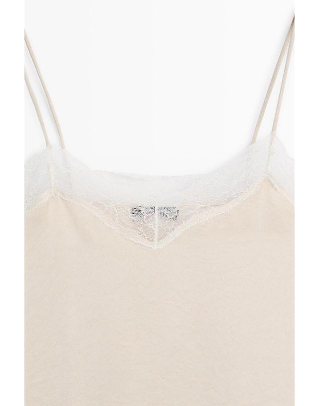 마시모두띠 마시모두띠 레이스 디테일 브이넥 스트랩 탑 5168/658 CREAM 아이보리 착용컷