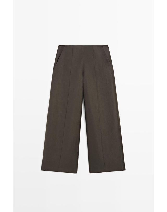마시모두띠 마시모두띠 100% 린넨 와이드 팬츠 5048/850 BROWN MARL 브라운 착용컷