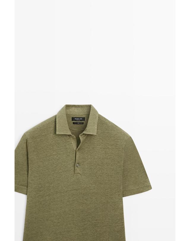 마시모두띠 마시모두띠 100% 린넨 반팔 폴로셔츠 0720/198 MARINE GREEN 카키 착용컷