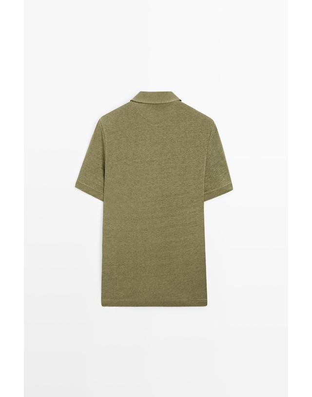 마시모두띠 마시모두띠 100% 린넨 반팔 폴로셔츠 0720/198 MARINE GREEN 카키 착용컷