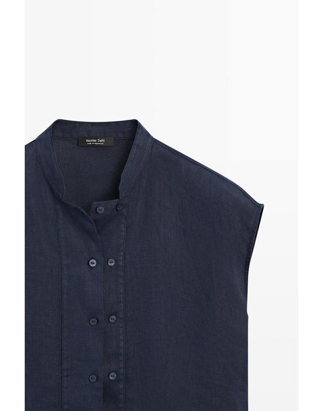 마시모두띠 마시모두띠 100% 린넨 버튼 민소매 셔츠 5150/550 DARK NAVY 네이비 착용컷