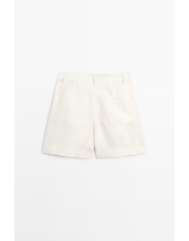 마시모두띠 마시모두띠 100% 린넨 플리츠 반바지 5033/733 OFF WHITE 아이보리 착용컷