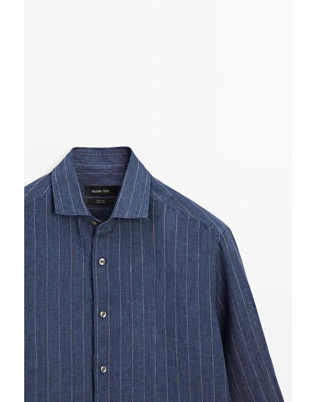 마시모두띠 마시모두띠 레귤러핏 스트라이프 린넨 셔츠 2029/259 NAVY BLUE 네이비 착용컷
