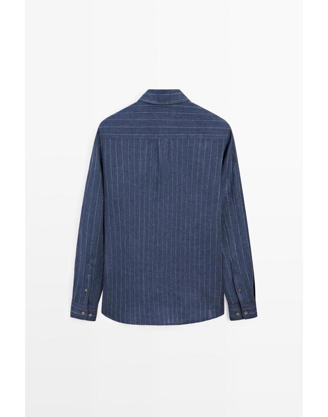 마시모두띠 마시모두띠 레귤러핏 스트라이프 린넨 셔츠 2029/259 NAVY BLUE 네이비 착용컷