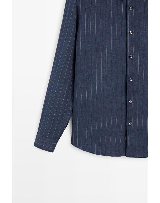 마시모두띠 마시모두띠 레귤러핏 스트라이프 린넨 셔츠 2029/259 NAVY BLUE 네이비 착용컷