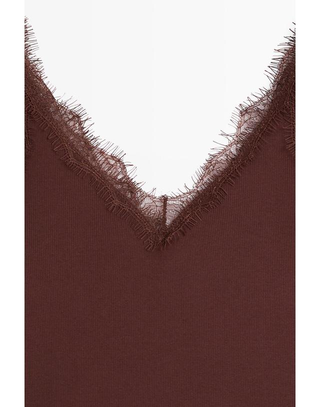 마시모두띠 마시모두띠 레이스 트림 스트랩 브이넥 탑 6811/918 BROWN 레드 착용컷