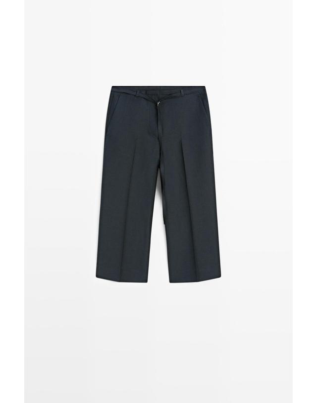 마시모두띠 마시모두띠 벨트 코튼 린넨 와이드 버뮤다 팬츠 5002/603 NAVY BLUE 네이비 착용컷