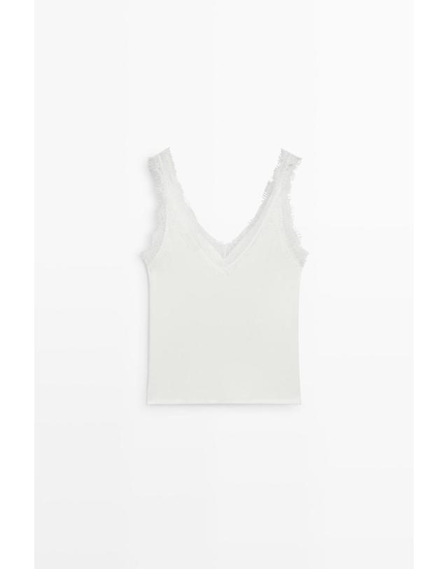 마시모두띠 마시모두띠 레이스 트림 스트랩 브이넥 민소매 탑 6811/918 OFF WHITE 아이보리 착용컷