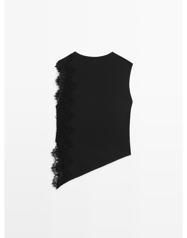 마시모두띠 마시모두띠 레이스 디테일 크루넥 민소매 탑 6813/128 BLACK 블랙 착용컷