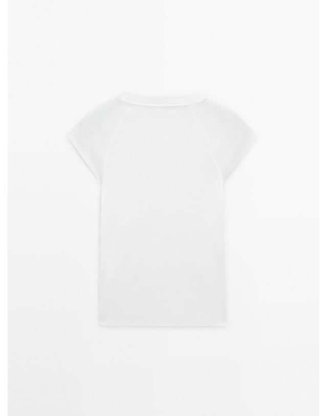 마시모두띠 마시모두띠 100% 코튼 래글런 반팔 티셔츠 6817/815 OFF WHITE 화이트 착용컷