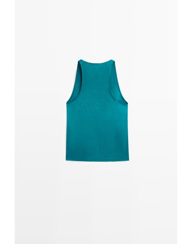 마시모두띠 마시모두띠 새틴 린넨 혼방 브이넥 민소매 탑 5189/689 TURQUOISE 밝은연두 착용컷