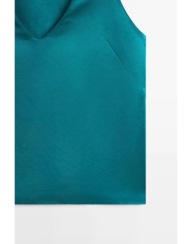 마시모두띠 마시모두띠 새틴 린넨 혼방 브이넥 민소매 탑 5189/689 TURQUOISE 밝은연두 착용컷