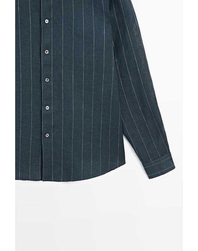 마시모두띠 마시모두띠 레귤러핏 스트라이프 린넨 긴팔 셔츠 1978/299 PETROL BLUE 블루 착용컷