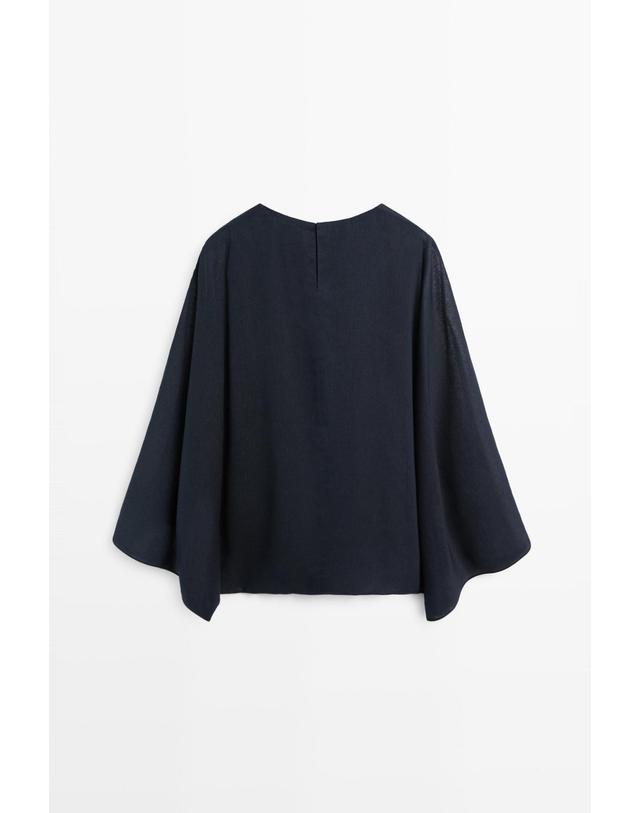 마시모두띠 마시모두띠 비대칭 플로잉 케이프 블라우스 5180/680 DARK BLUE 네이비 착용컷