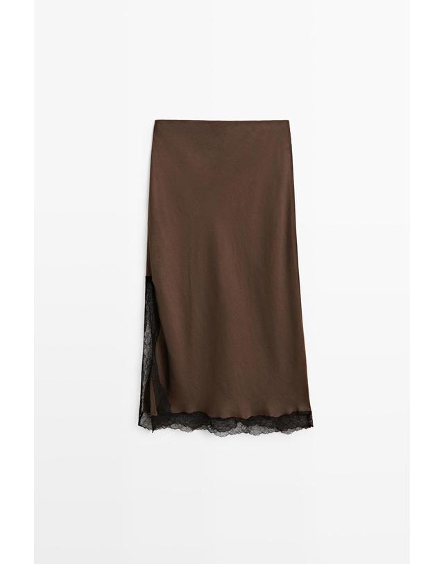 마시모두띠 마시모두띠 레이스 트리밍 미디 스커트 5291/843 BROWN MARL 초콜릿 착용컷