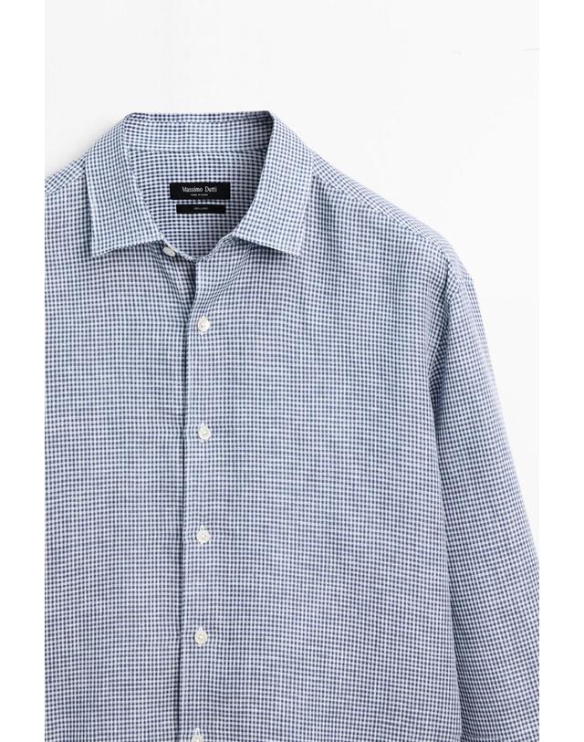 마시모두띠 마시모두띠 100% 린넨 깅엄 체크 긴팔 셔츠 1902/279 NAVY BLUE 네이비 착용컷
