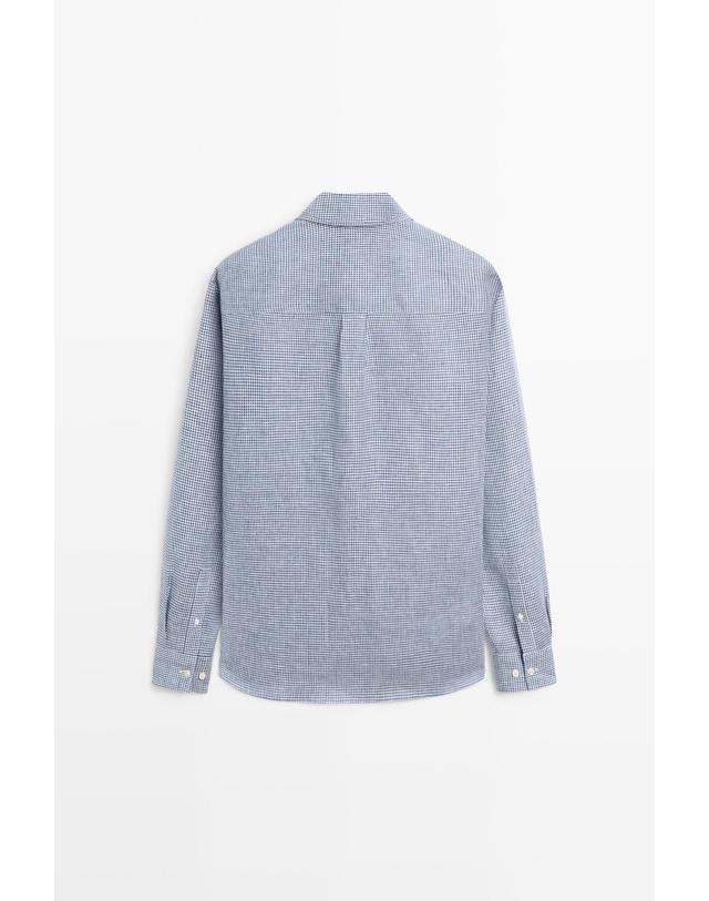 마시모두띠 마시모두띠 100% 린넨 깅엄 체크 긴팔 셔츠 1902/279 NAVY BLUE 네이비 착용컷