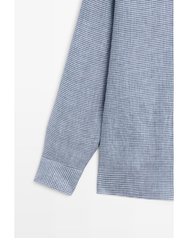 마시모두띠 마시모두띠 100% 린넨 깅엄 체크 긴팔 셔츠 1902/279 NAVY BLUE 네이비 착용컷