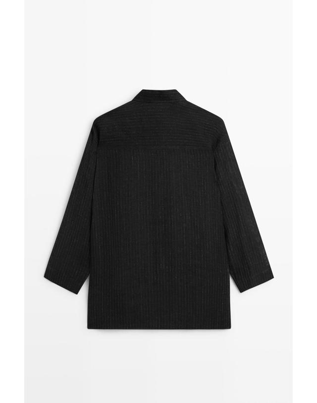 마시모두띠 마시모두띠 스트라이프 린넨 혼방 버튼 블라우스 6648/500 BLACK 블랙 착용컷