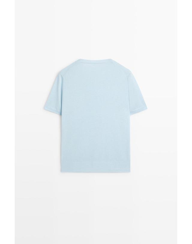 마시모두띠 마시모두띠 파인 니트 울 혼방 반팔 스웨터 5691/578 LIGHT BLUE 블루 착용컷