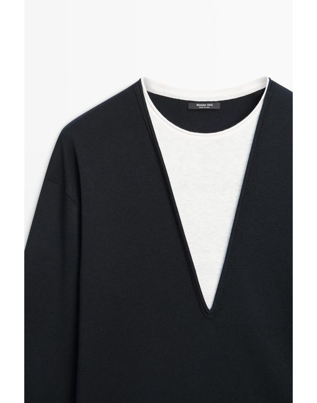 마시모두띠 마시모두띠 코튼 혼방 배색 니트 스웨터 5622/822 NAVY BLUE 네이비 착용컷
