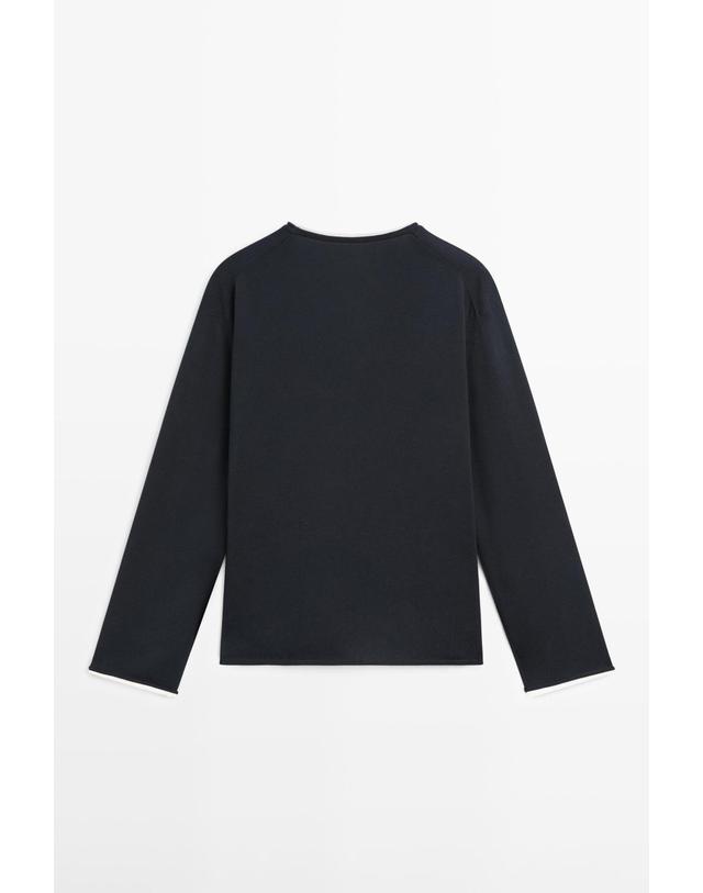 마시모두띠 마시모두띠 코튼 혼방 배색 니트 스웨터 5622/822 NAVY BLUE 네이비 착용컷