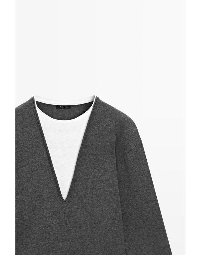 마시모두띠 마시모두띠 코튼 혼방 배색 니트 스웨터 5622/822 CHARCOAL 그레이 착용컷