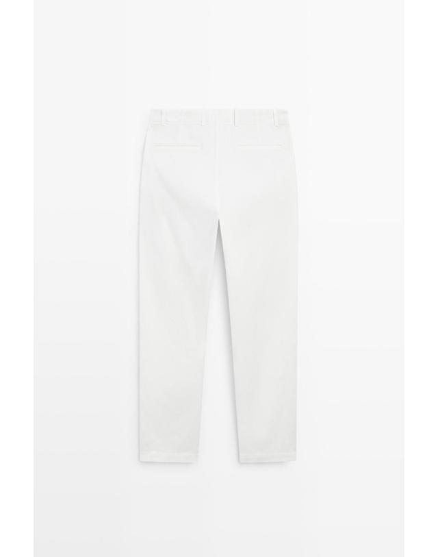 마시모두띠 마시모두띠 스트레이트 플리츠 코튼 혼방 팬츠 0175/005 OFF WHITE 아이보리 착용컷
