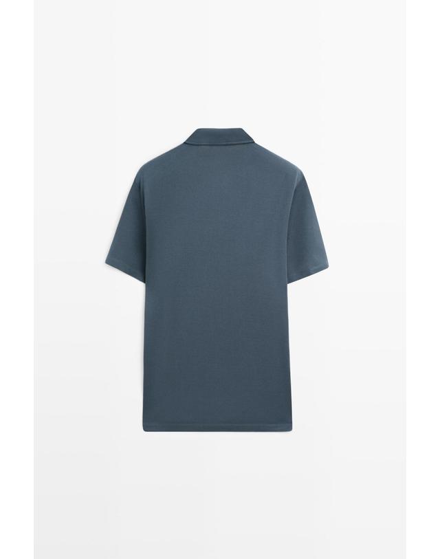 마시모두띠 마시모두띠 텍스처 브이넥 피케 반팔 폴로셔츠 0841/177 DARK BLUE 블루 착용컷
