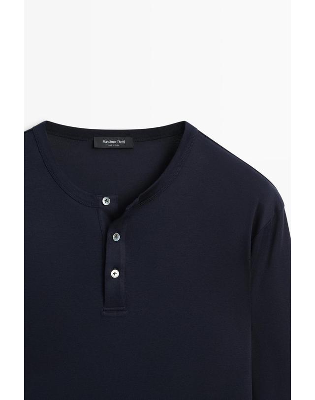 마시모두띠 마시모두띠 100% 코튼 헨리넥 긴팔 티셔츠 0778/176 NAVY BLUE 네이비 착용컷