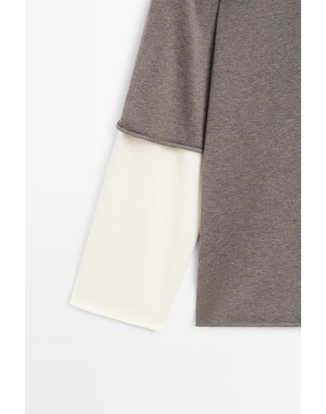 마시모두띠 마시모두띠 오버핏 더블 슬리브 니트 스웨터 5694/582 DARK KHAKI 그레이 착용컷