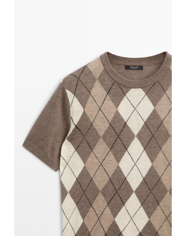 마시모두띠 마시모두띠 다이아몬드 패턴 크루넥 반팔 스웨터 5612/528 TAUPE GREY 그레이 착용컷