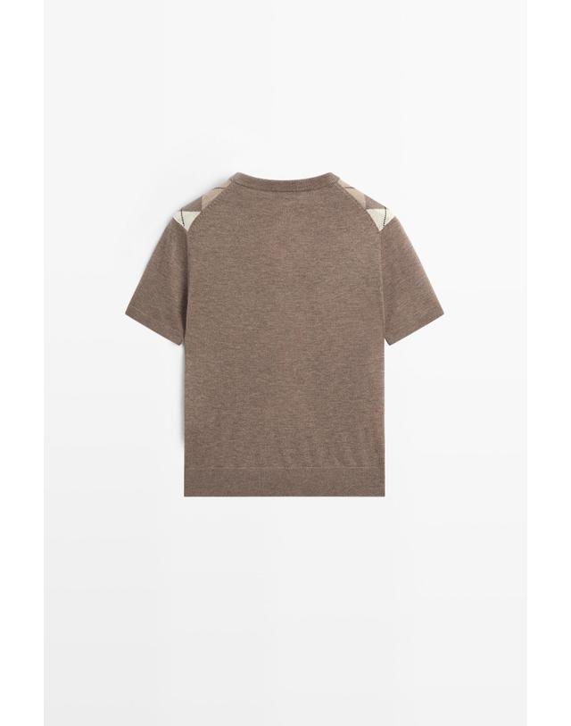 마시모두띠 마시모두띠 다이아몬드 패턴 크루넥 반팔 스웨터 5612/528 TAUPE GREY 그레이 착용컷