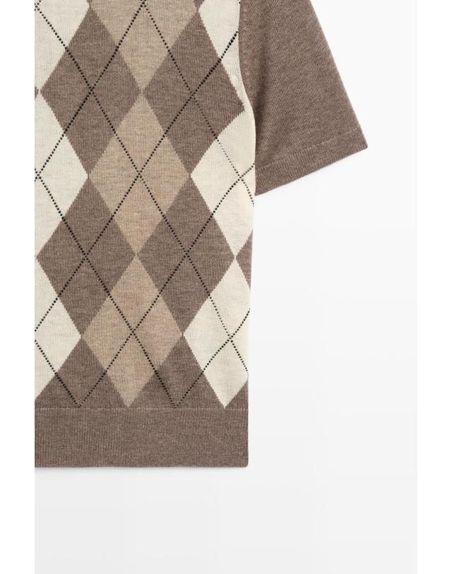 마시모두띠 마시모두띠 다이아몬드 패턴 크루넥 반팔 스웨터 5612/528 TAUPE GREY 그레이 착용컷
