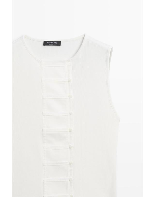 마시모두띠 마시모두띠 면 혼방 빕 디테일 민소매 티셔츠 6615/918 OFF WHITE 아이보리 착용컷