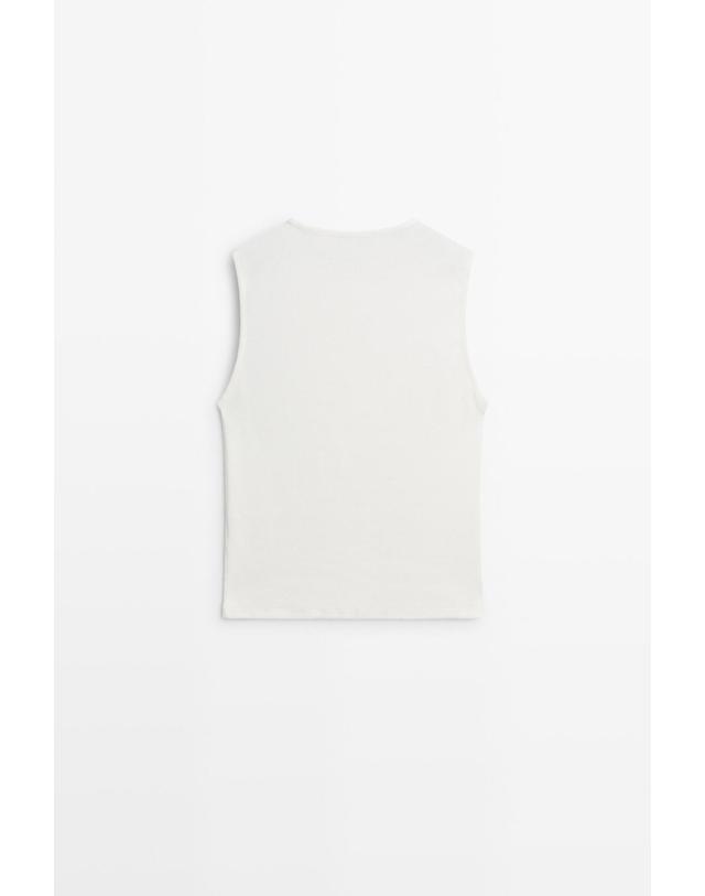 마시모두띠 마시모두띠 면 혼방 빕 디테일 민소매 티셔츠 6615/918 OFF WHITE 아이보리 착용컷