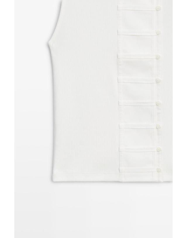 마시모두띠 마시모두띠 면 혼방 빕 디테일 민소매 티셔츠 6615/918 OFF WHITE 아이보리 착용컷