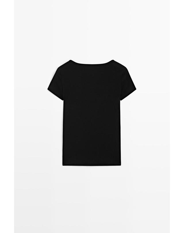 마시모두띠 마시모두띠 베이직 스퀘어넥 반팔 티셔츠 6205/620 BLACK 블랙 착용컷