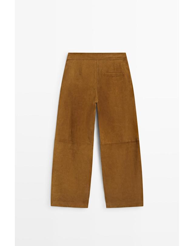마시모두띠 마시모두띠 스웨이드 배럴핏 와이드 팬츠 5300/300 DARK CAMEL 카멜 착용컷