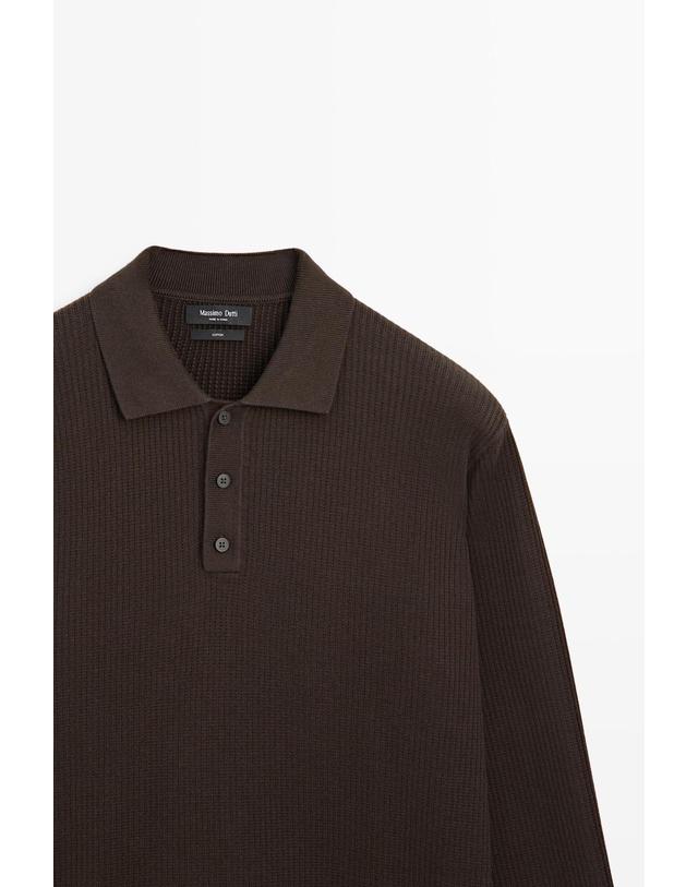마시모두띠 마시모두띠 버튼 디테일 폴로 니트 스웨터 1376/201 BROWN MARL 초콜릿 착용컷