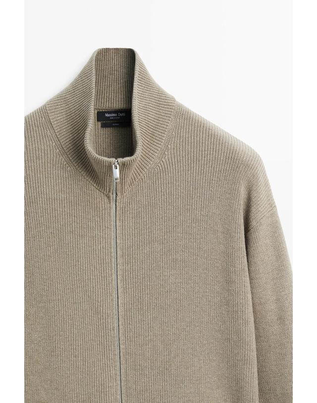 마시모두띠 마시모두띠 순면 골지 니트 집업 가디건 1374/201 MARINE GREEN 베이지 착용컷