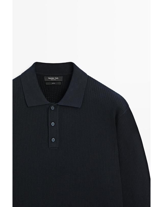 마시모두띠 마시모두띠 버튼 디테일 폴로 니트 스웨터 1376/201 NAVY BLUE 네이비 착용컷